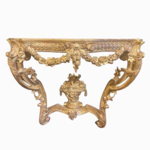 Parisian Console In Carved And Gilded Wood, 18th Century