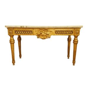 Important Louis XVI Period Castle Console In Carved And Gilded Wood