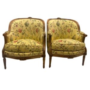 Pair Of Louis XVI Period Gondola Armchairs In Natural Wood 