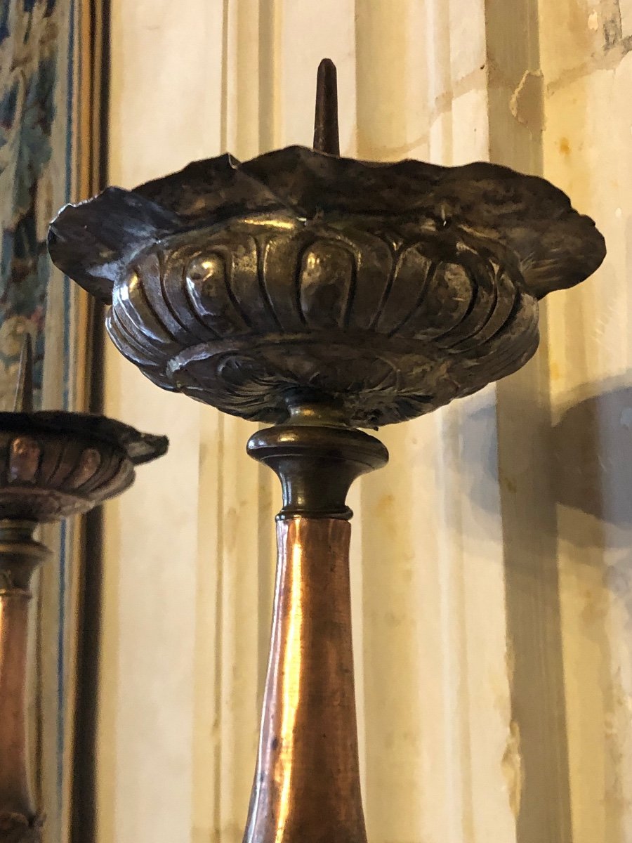 Large Pair Of Candlesticks, 18th Century.-photo-4