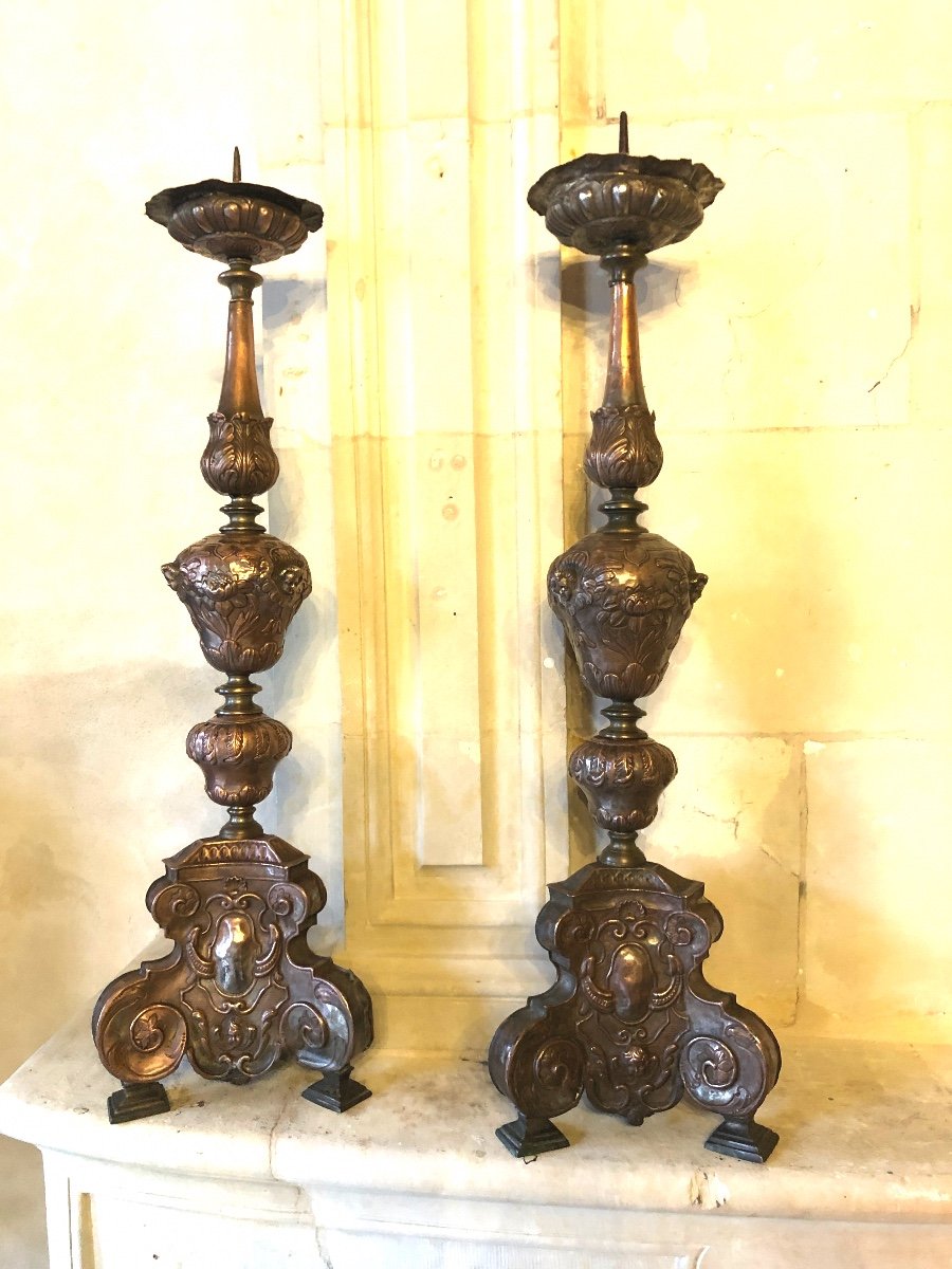 Large Pair Of Candlesticks, 18th Century.