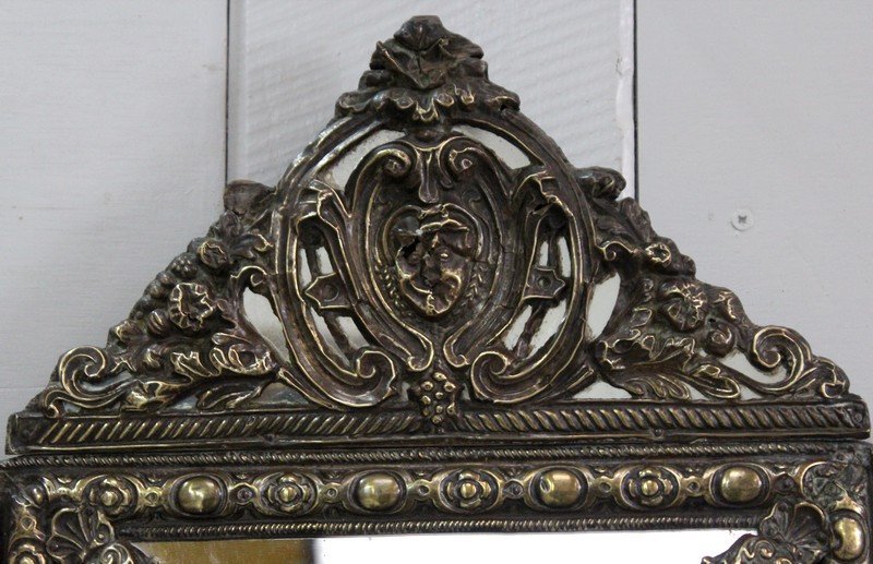 Petit Miroir En Laiton Repoussé, Style Louis XIV, époque Napoléon III – XIXe-photo-4