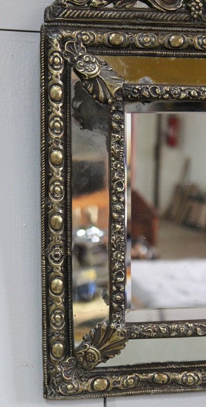 Petit Miroir En Laiton Repoussé, Style Louis XIV, époque Napoléon III – XIXe-photo-3