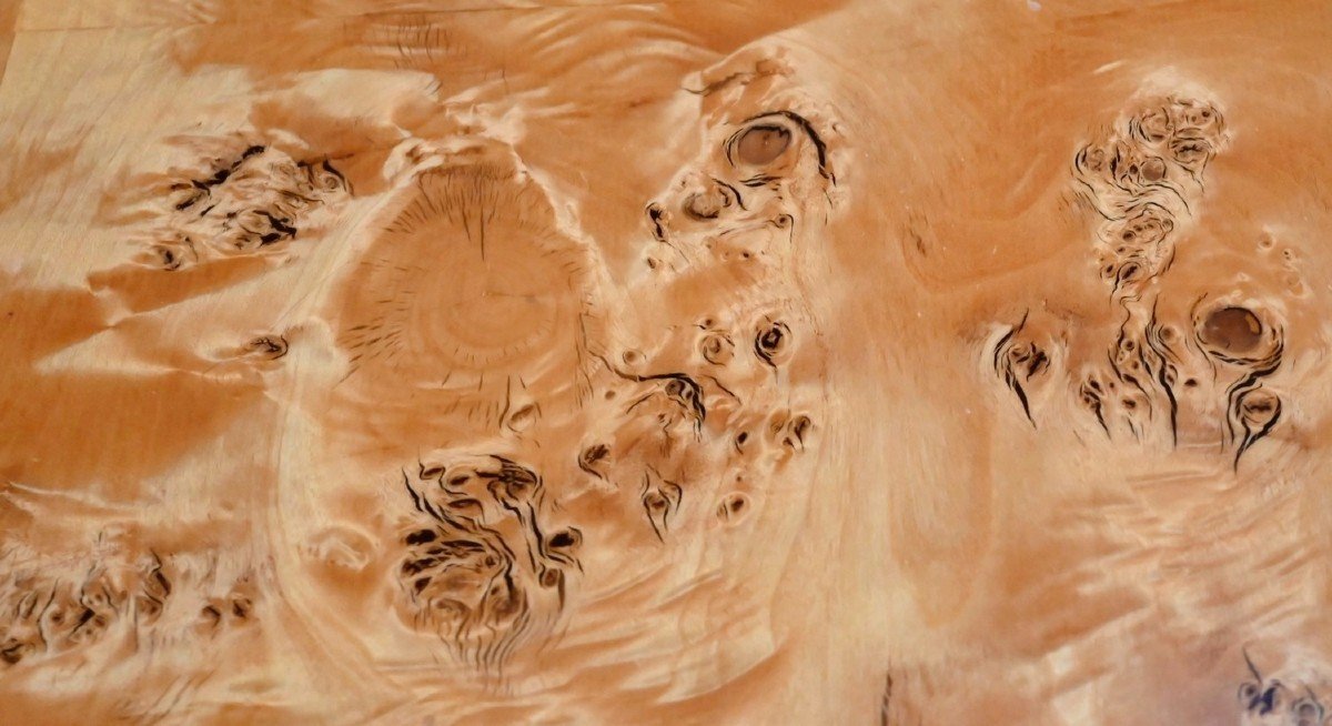 Round Table In Thuya Burl And Golden Metal - 1980-photo-4