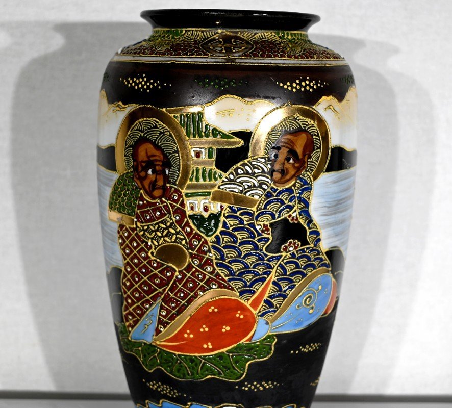 Paire De Vases Satsuma En Porcelaine Du Japon – Début XXe-photo-1