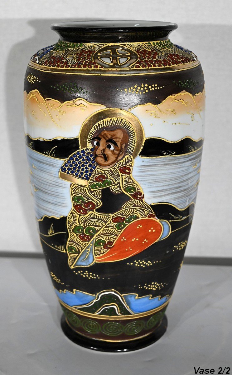 Paire De Vases Satsuma En Porcelaine Du Japon – Début XXe-photo-3