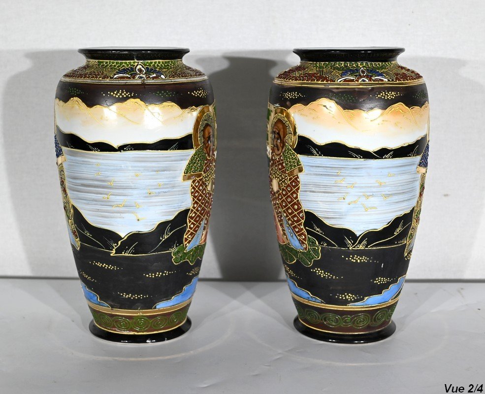 Paire De Vases Satsuma En Porcelaine Du Japon – Début XXe-photo-6