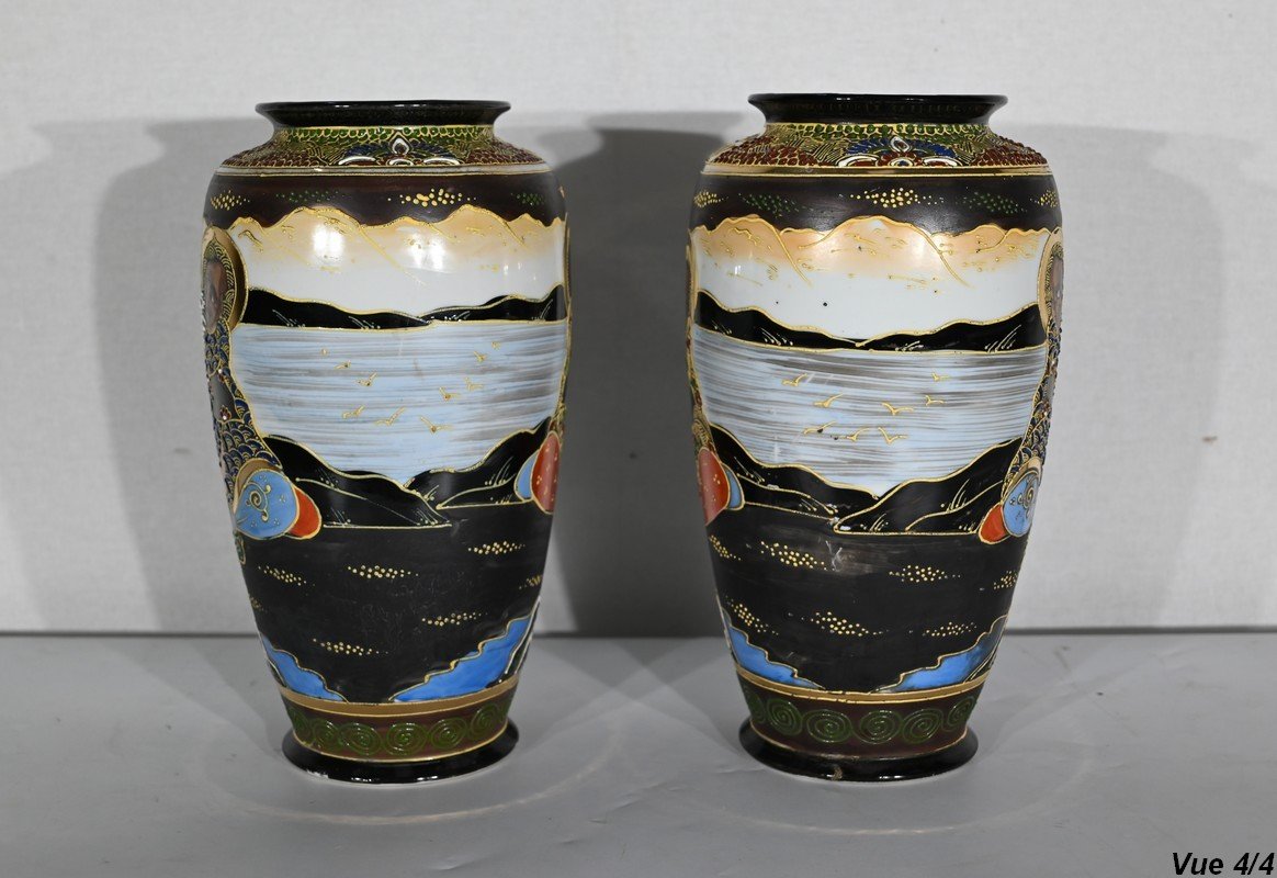 Paire De Vases Satsuma En Porcelaine Du Japon – Début XXe-photo-8