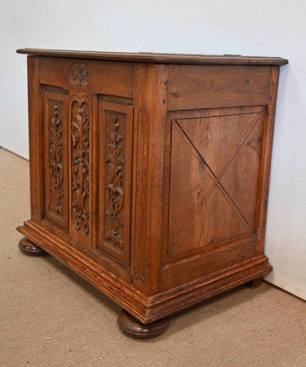 Small Chest In Solid Oak, Renaissance Taste - Early Twentieth-photo-3