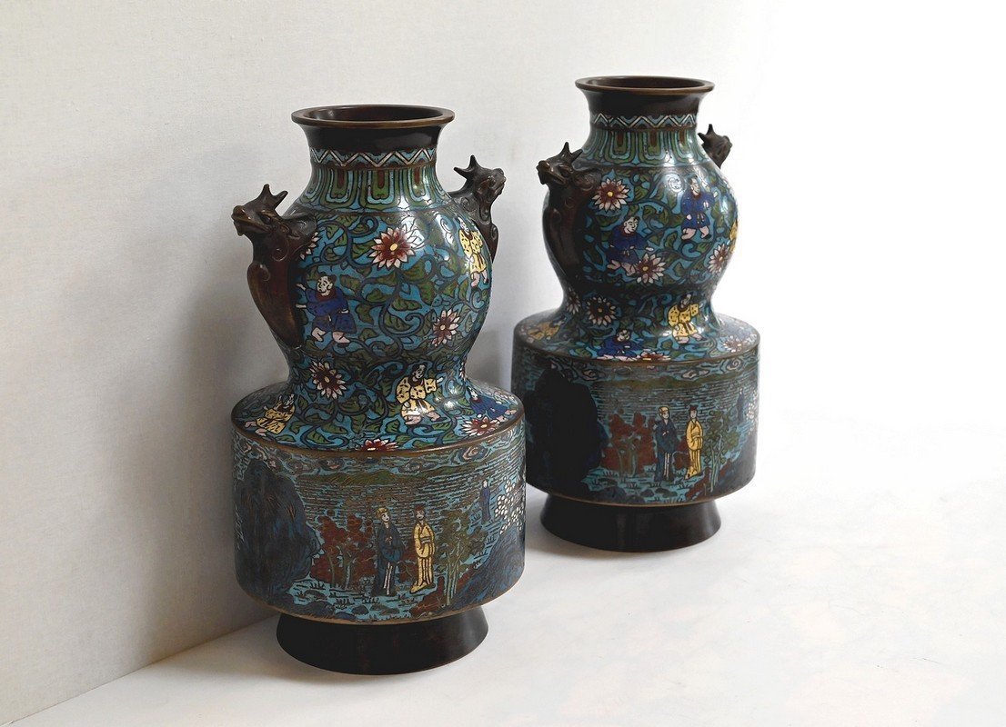 Paire De Vases En émaux Cloisonnés, Japon – 2ème Partie XIXe-photo-2