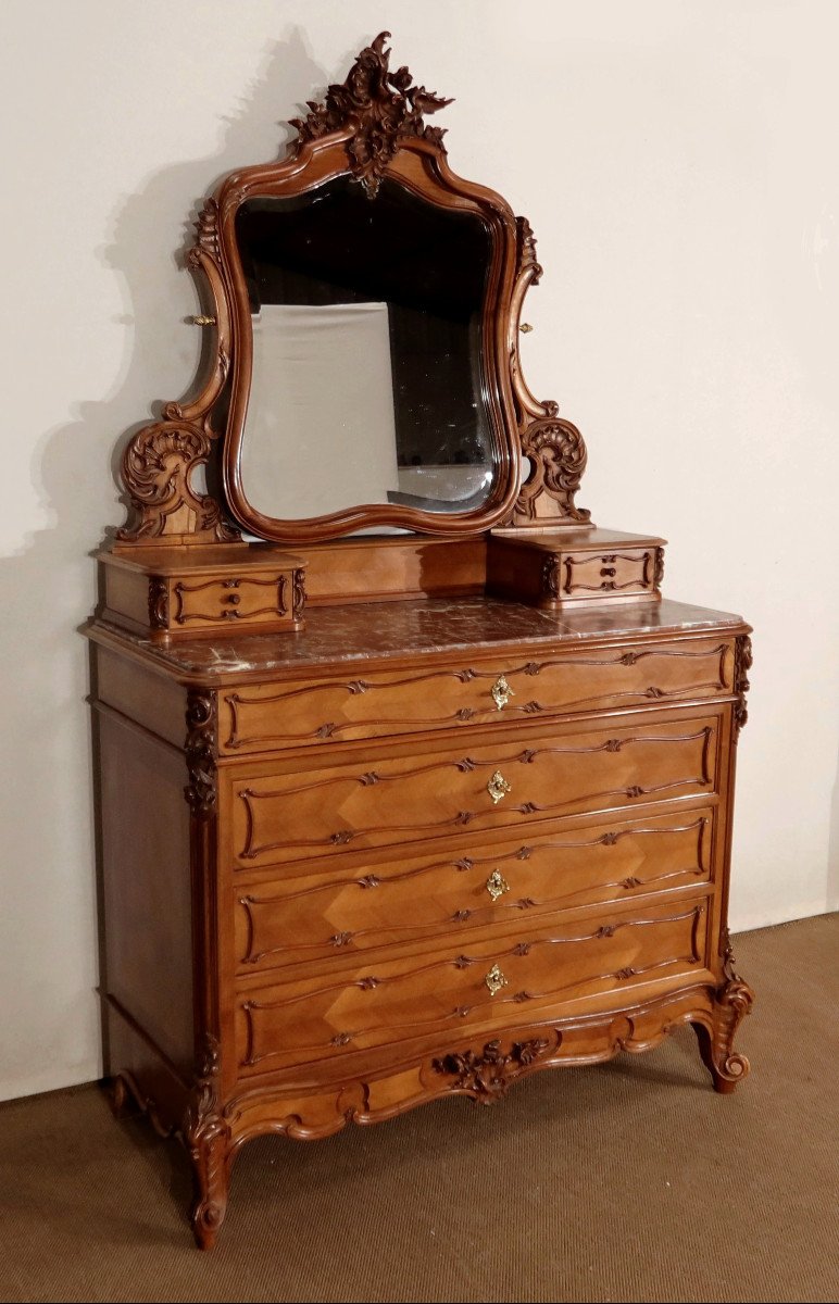 Psyche Commode In Walnut, Maison Guinand-leglas, Rocaille Style - 1900-photo-2