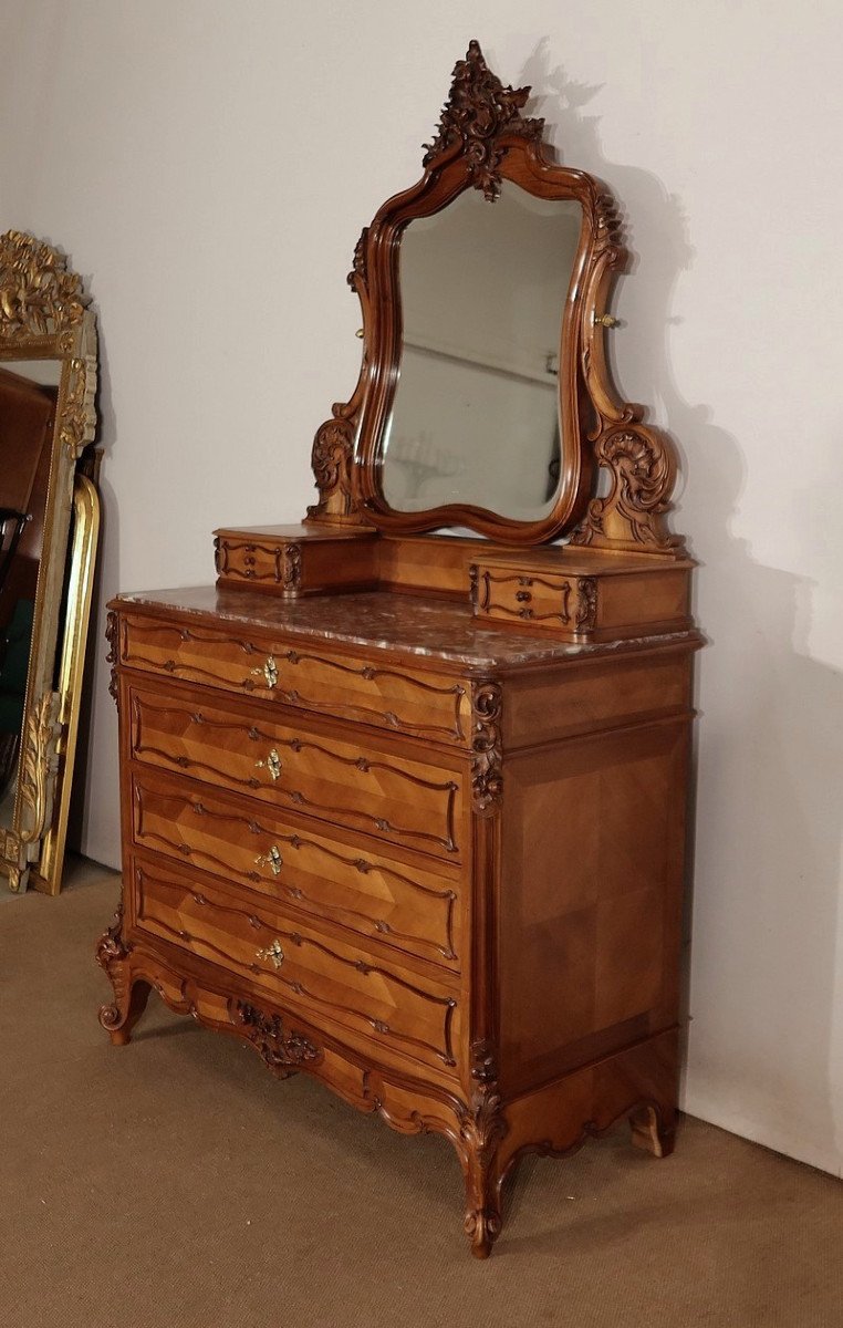 Psyche Commode In Walnut, Maison Guinand-leglas, Rocaille Style - 1900-photo-3