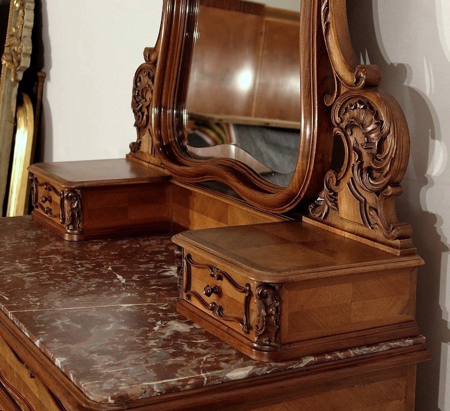 Psyche Commode In Walnut, Maison Guinand-leglas, Rocaille Style - 1900-photo-6