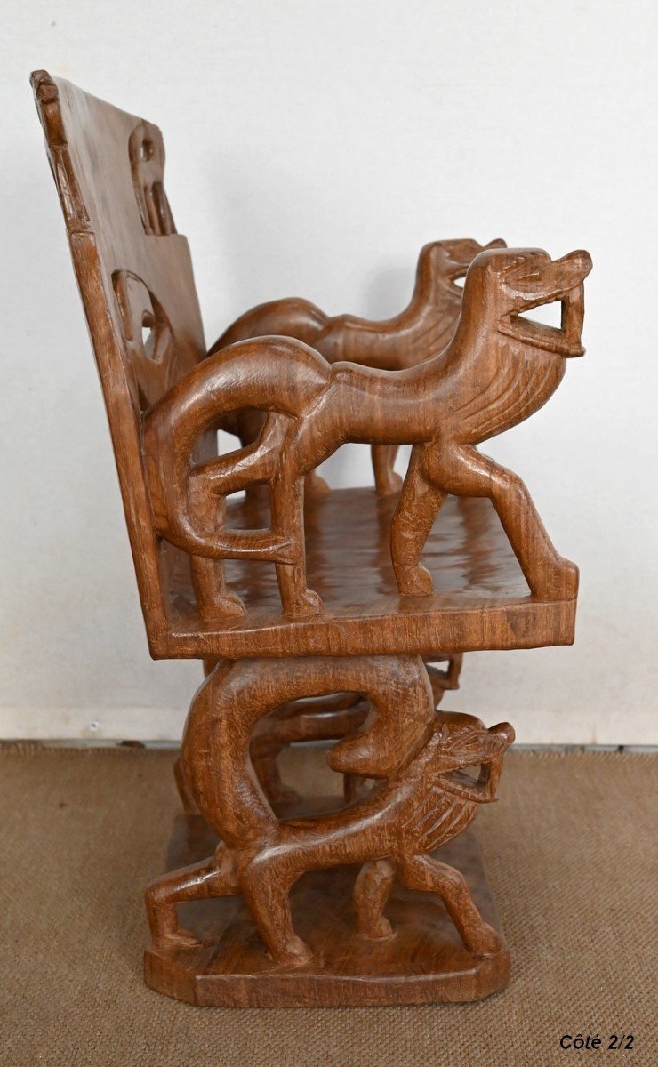 Atypique Fauteuil En Acajou Massif, Animalier – 1950-photo-6