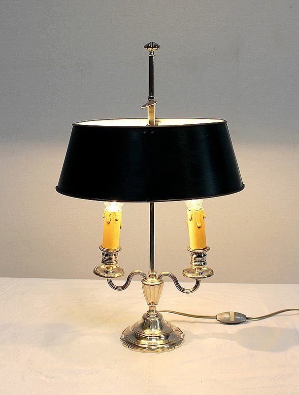 Lampe Bouillotte En Métal Argenté, Style Empire - Début XXe-photo-2