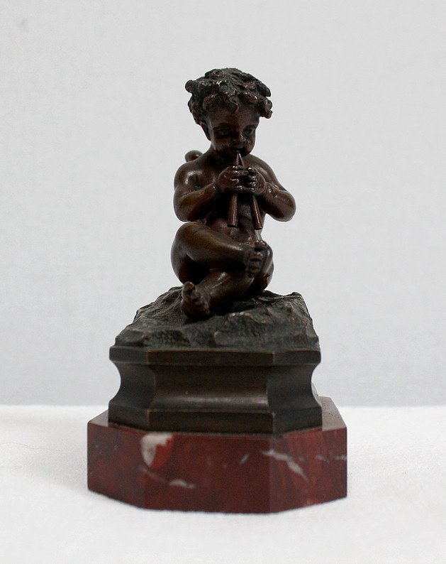 Petit Bronze Sur Socle En Marbre « L’angelot » - Fin XIXe-photo-1