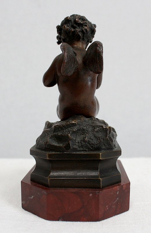 Petit Bronze Sur Socle En Marbre « L’angelot » - Fin XIXe-photo-3