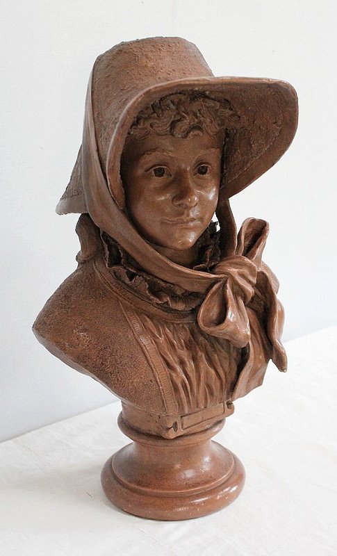 Important Bust Of Woman In Terracotta, Signed A. Blanc - 1900-photo-2