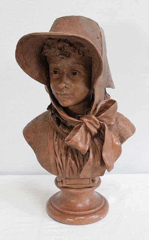 Important Bust Of Woman In Terracotta, Signed A. Blanc - 1900