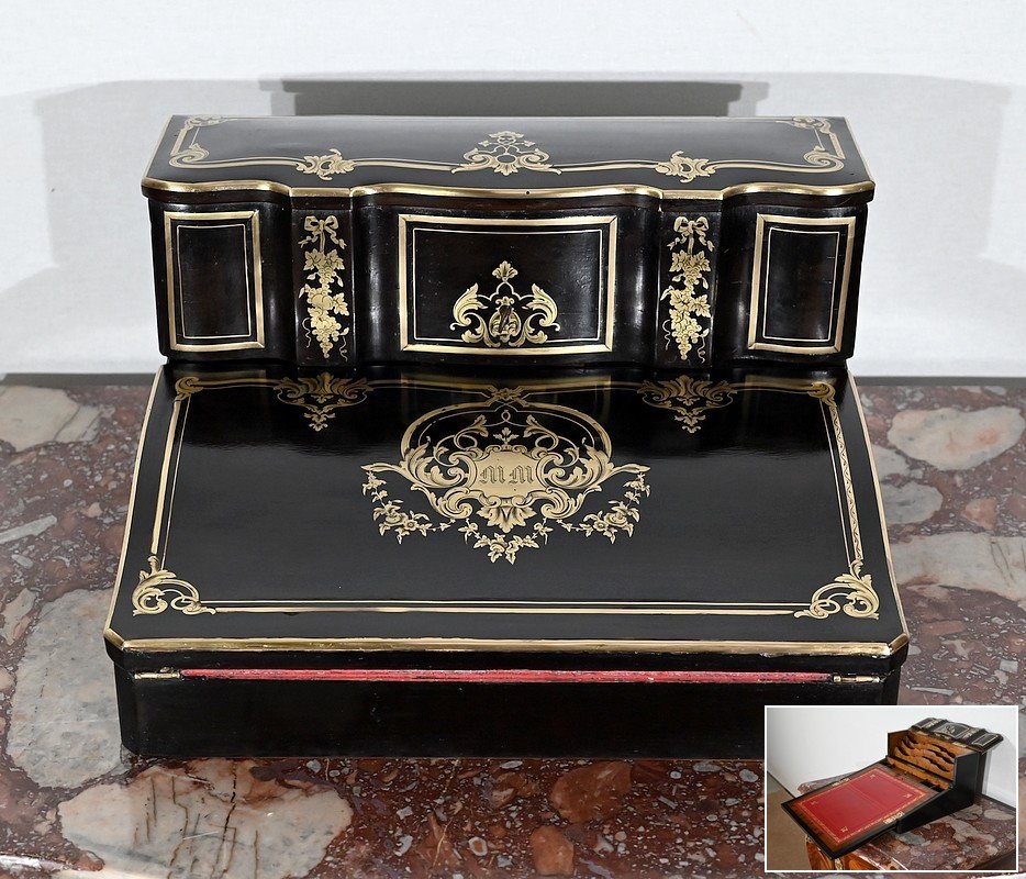 Travel Writing Case In Blackened Wood, Napoleon III Period - Mid-19th Century