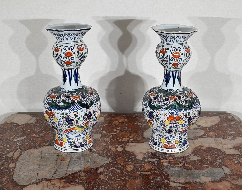 Pair Of Polychrome Earthenware Vases From Delft - Nineteenth-photo-3