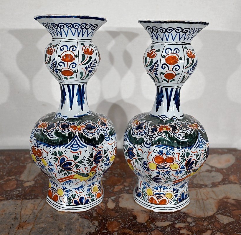 Pair Of Polychrome Earthenware Vases From Delft - Nineteenth-photo-4