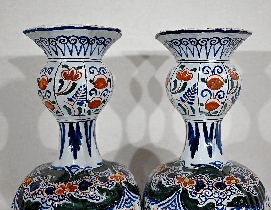 Pair Of Polychrome Earthenware Vases From Delft - Nineteenth-photo-1