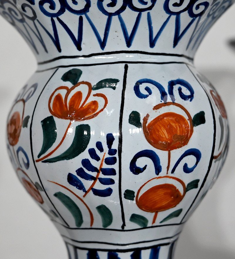 Pair Of Polychrome Earthenware Vases From Delft - Nineteenth-photo-2