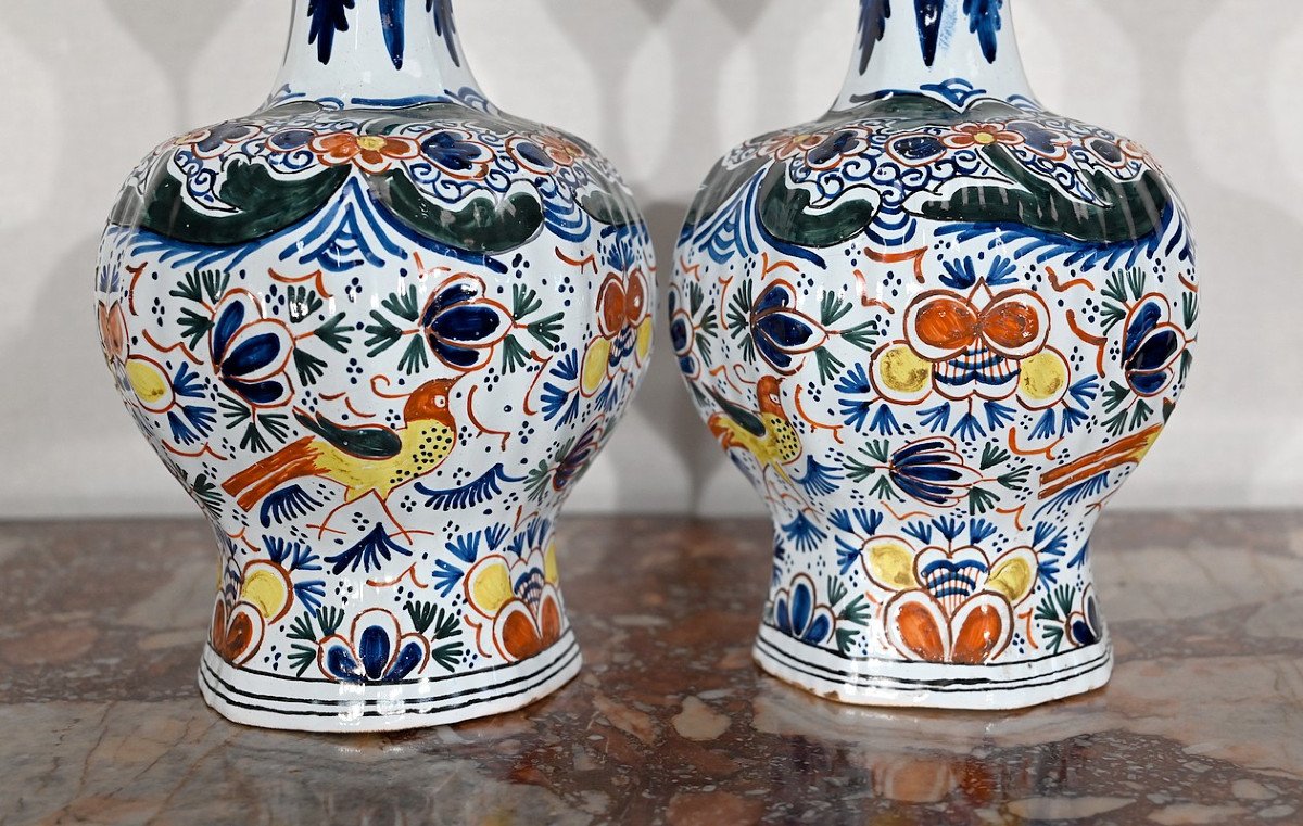 Pair Of Polychrome Earthenware Vases From Delft - Nineteenth-photo-3