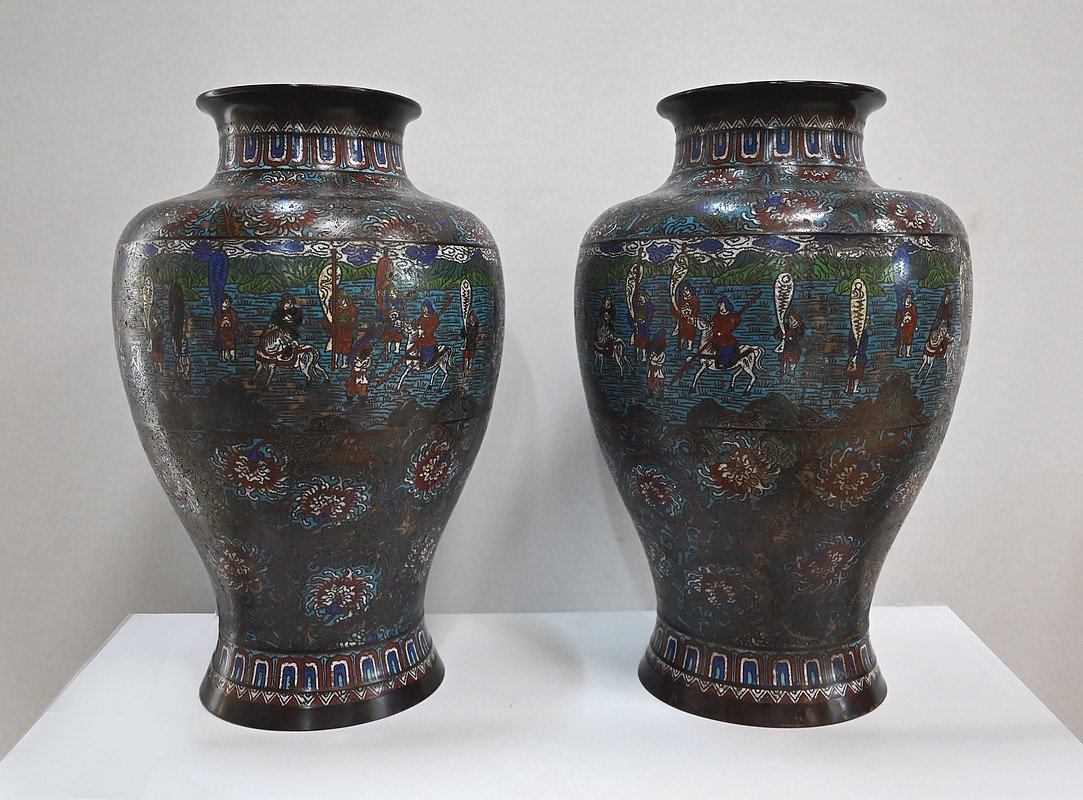 Paire d’Importants Vases en émaux cloisonnés, Japon – XIXe-photo-3