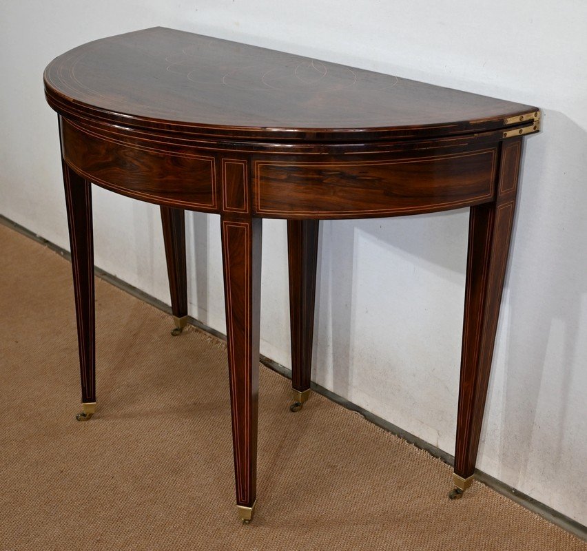 Half-moon Table In Rio Rosewood Veneer, Directoire Taste - Early 20th Century-photo-2