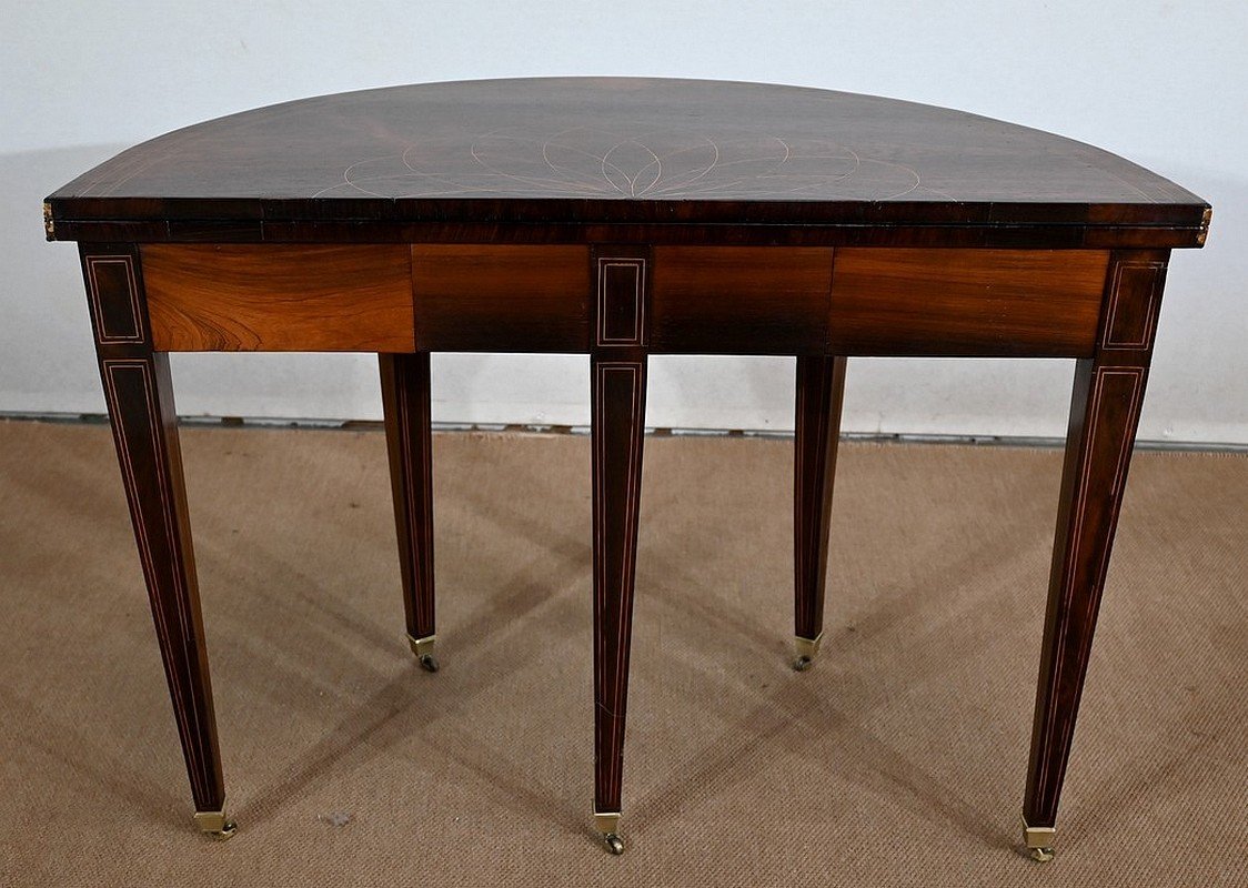 Half-moon Table In Rio Rosewood Veneer, Directoire Taste - Early 20th Century-photo-4