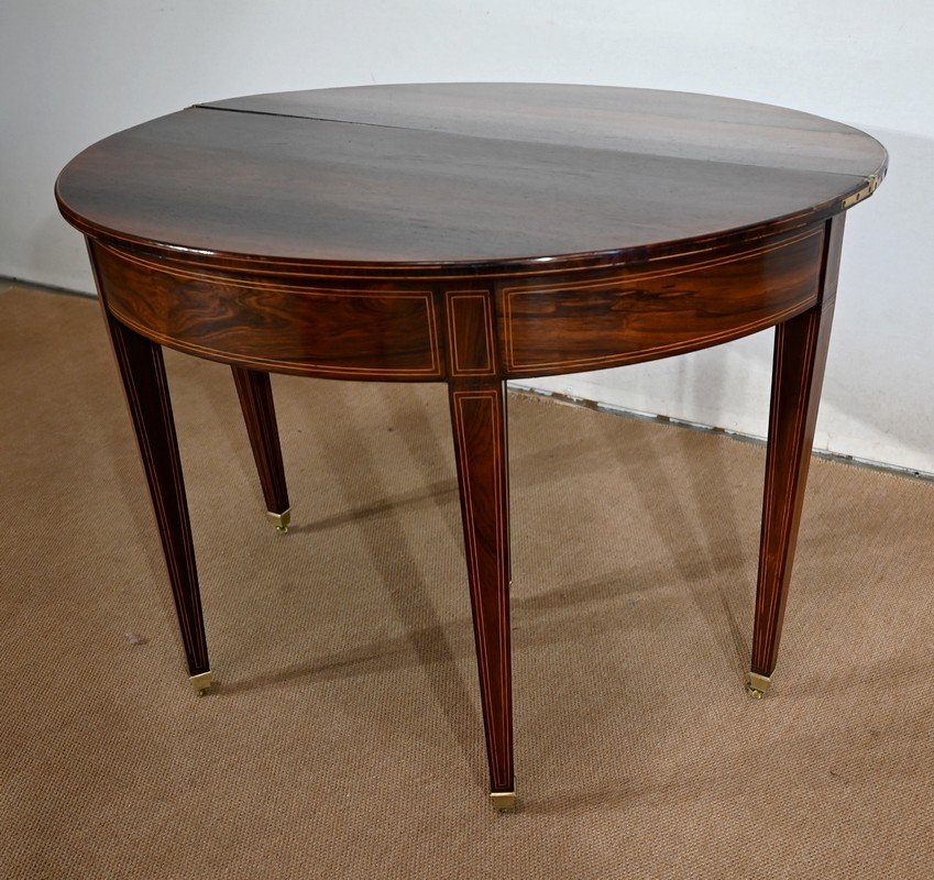 Half-moon Table In Rio Rosewood Veneer, Directoire Taste - Early 20th Century-photo-4