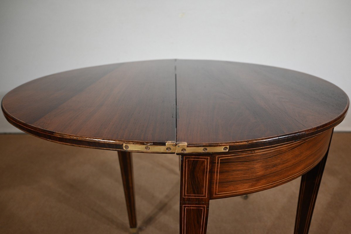 Half-moon Table In Rio Rosewood Veneer, Directoire Taste - Early 20th Century-photo-5