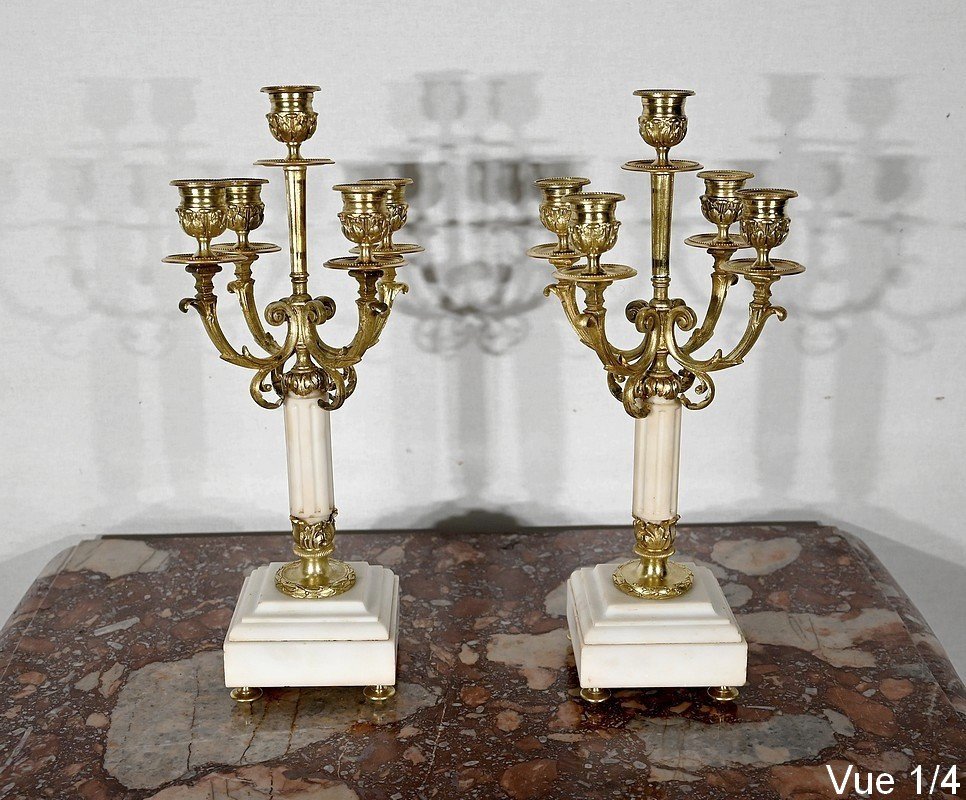 Pair Of Candlesticks In Gilt Bronze, Louis XVI Style - 2nd Half Nineteenth-photo-4