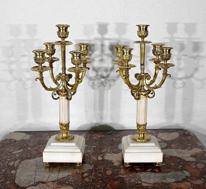 Pair Of Candlesticks In Gilt Bronze, Louis XVI Style - 2nd Half Nineteenth