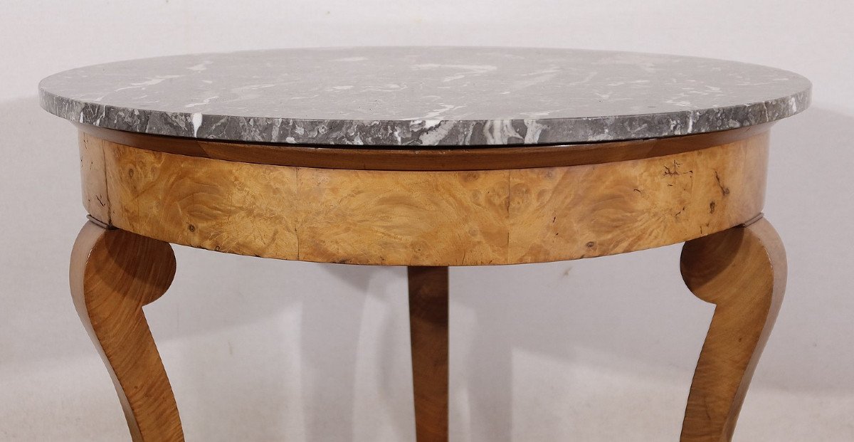 Pedestal Table In Walnut And Marble, Restoration Period - Early Nineteenth-photo-3