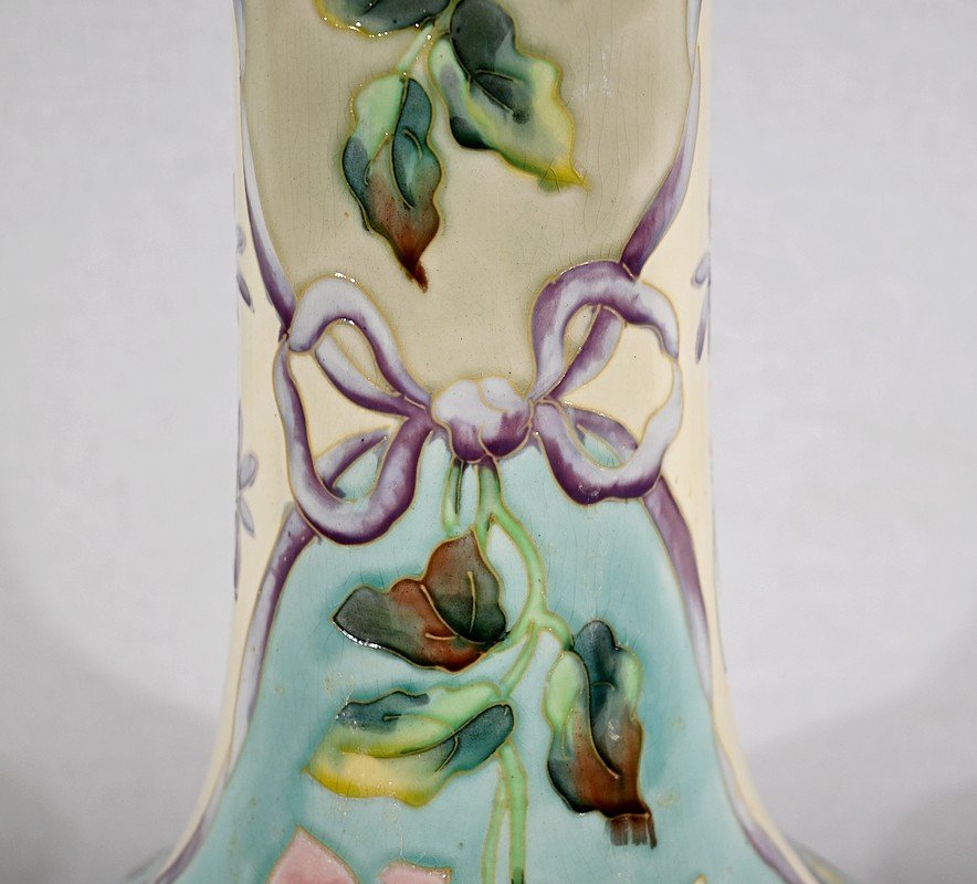 Important Earthenware Vase From Longchamp, Art Nouveau - 1900-photo-3