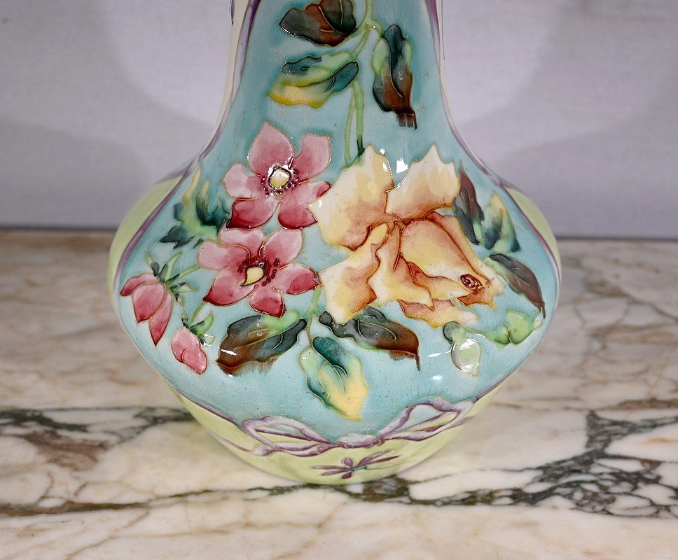 Important Vase En Faïence De Longchamp, Art Nouveau – 1900-photo-4