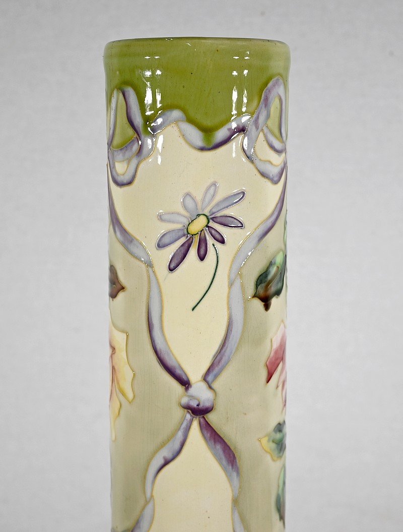 Important Earthenware Vase From Longchamp, Art Nouveau - 1900-photo-6