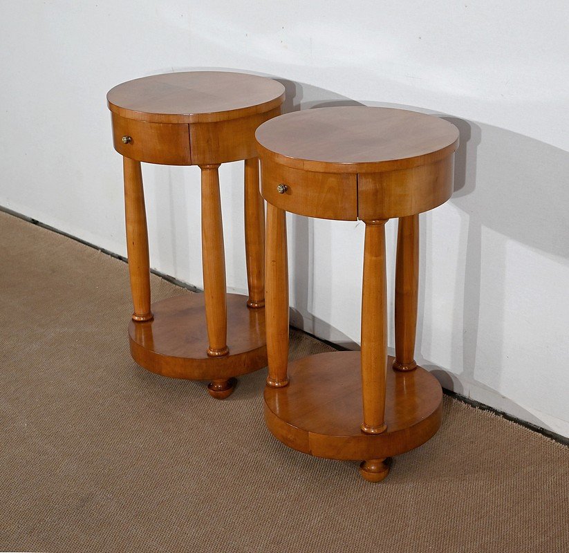 Pair Of Small Pedestals In Cherry, Empire Style - Mid Twentieth-photo-3