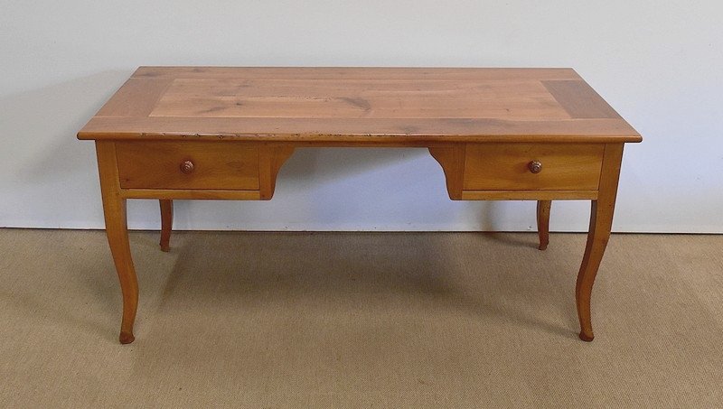 Large Regional Office Table In Solid Cherry, Louis XV Style - Mid-19th Century