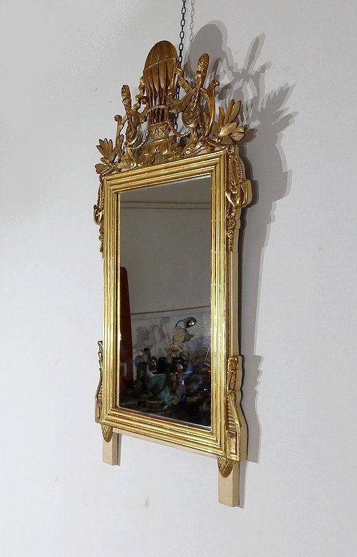 Mirror In Golden Wood With Gold Leaf, Louis XVI Style - 2nd Part Nineteenth-photo-3