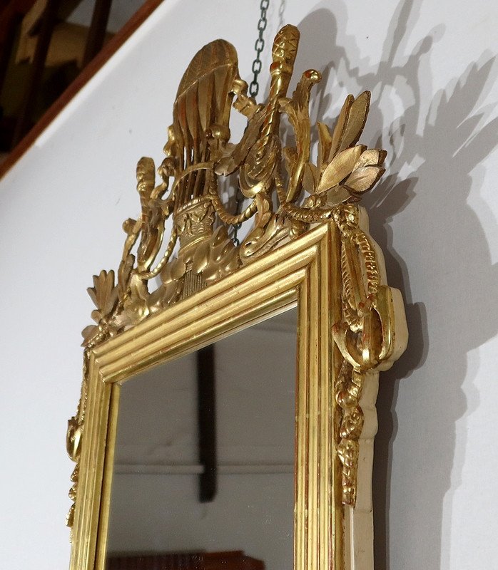 Mirror In Golden Wood With Gold Leaf, Louis XVI Style - 2nd Part Nineteenth-photo-5