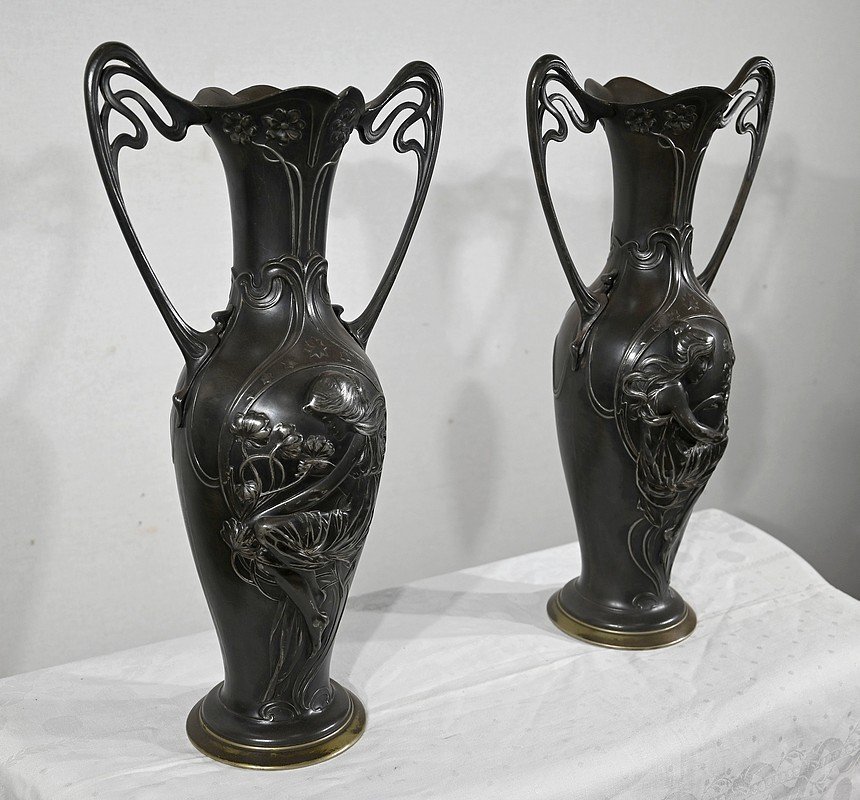 Important Pair Of Pewter Vases, Art Nouveau - 1900-photo-2