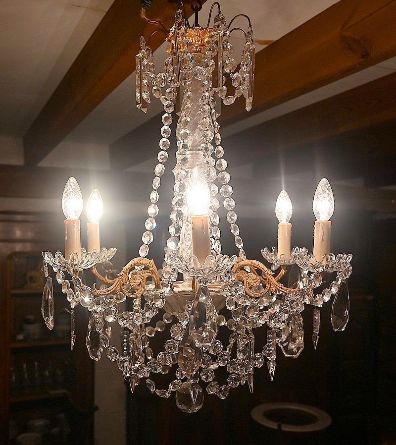 Crystal And Bronze Chandelier, Louis XV Style, Napoleon III Period - Mid-19th Century-photo-2