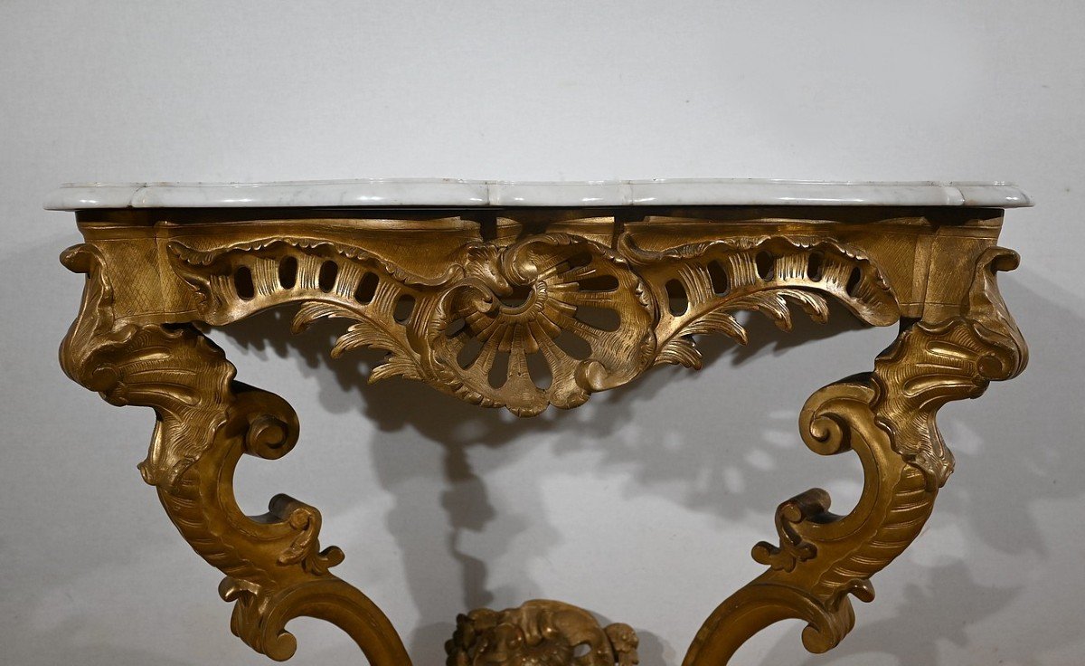 Wall Console In Golden Wood, Louis XV Style, Napoleon III Period - Mid-19th Century-photo-2