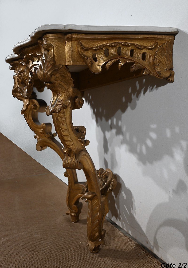 Wall Console In Golden Wood, Louis XV Style, Napoleon III Period - Mid-19th Century-photo-7