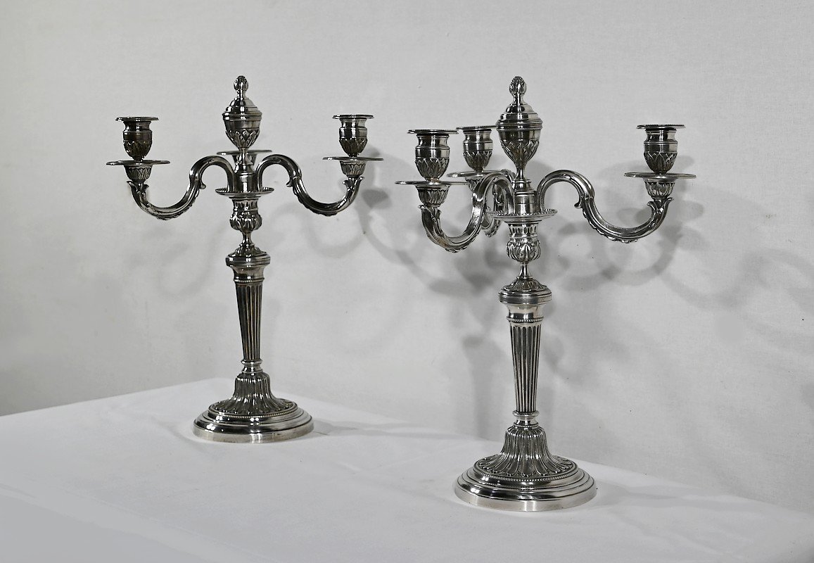 Pair Of Silver Bronze Candlesticks - Late Nineteenth-photo-4