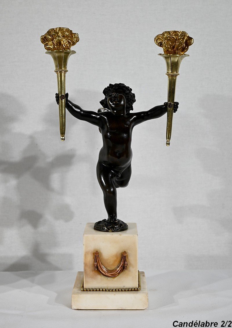 Pair Of Candlesticks In Bronze And Marble - 1st Part Of The Nineteenth-photo-6